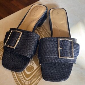 Talbots Viv Buckle Raffia Slides Indigo Blue Size 9
